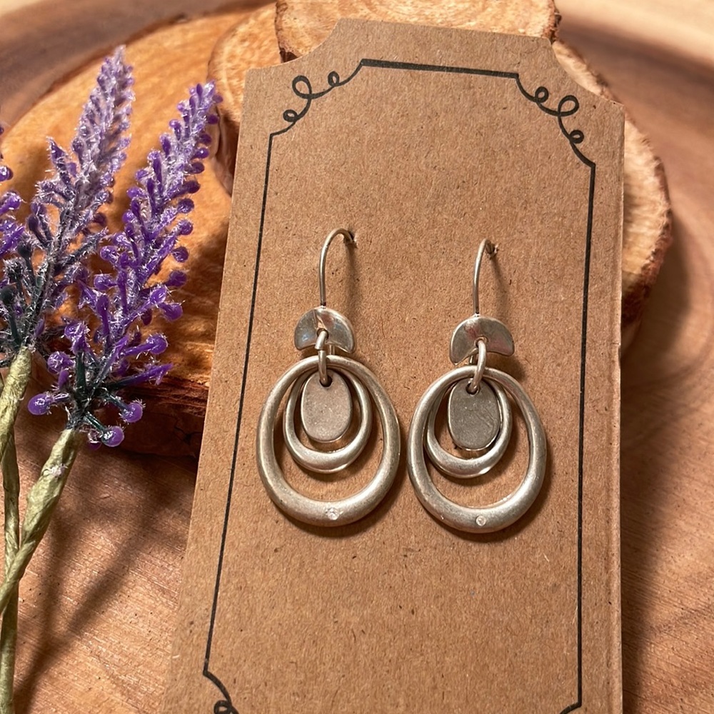 Fun, artsy, silver hoop, earrings